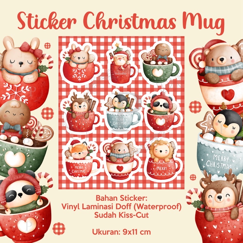 

Sticker Christmas Mug Vinyl Waterproof Kisscut Journaling Notes Lucu