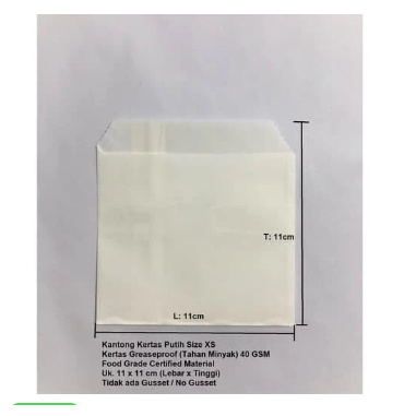 

Kantong Flat Kantong Kertas Putih 11x11 (XS) Anti Minyak Greaseproof