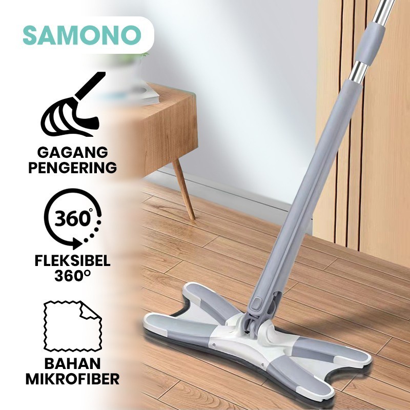 Samono Alat Pel Lantai Flat X Mop Hand-Free Wash Rotasi 360 Derajat Ergonomic Handle Murah SCM011 Biru