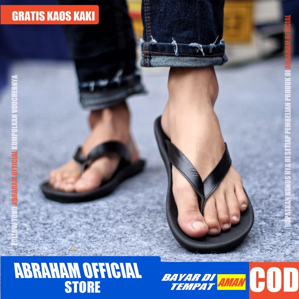 ABRHM x WALLET Sandal Jepit Pria Sandal Pria Sendal Cowok Kulit Asli Sandal Cowo Keren Kekinian Ori