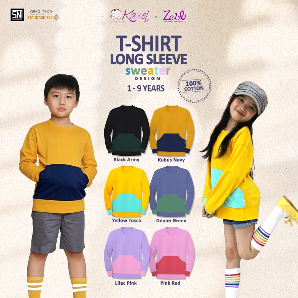 Kazel X Zebe Tshirt Long Sleeve - Sweater Design/Kaos anak murah