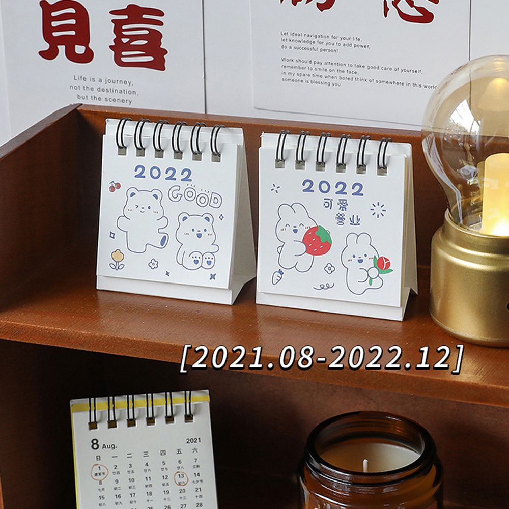 QUINTON ins 2022 Calendar Cute Table Calendar Mini Desk Calendar 2022 Student Stationery Dual Daily Scheduler Table Planner Calendar Planner Kawaii School Supplies Simple 2022 Desktop Decoration