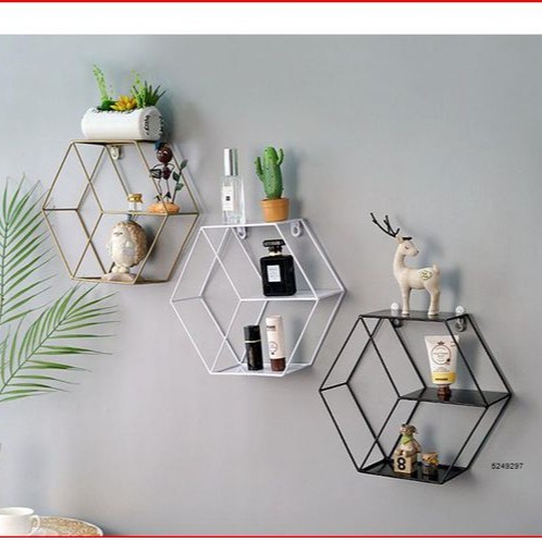 [COD] Rak Dinding Besi Minimalis Dekorasi Dinding Hiasan Dinding Ornamen Ruang Tamu Hexagon