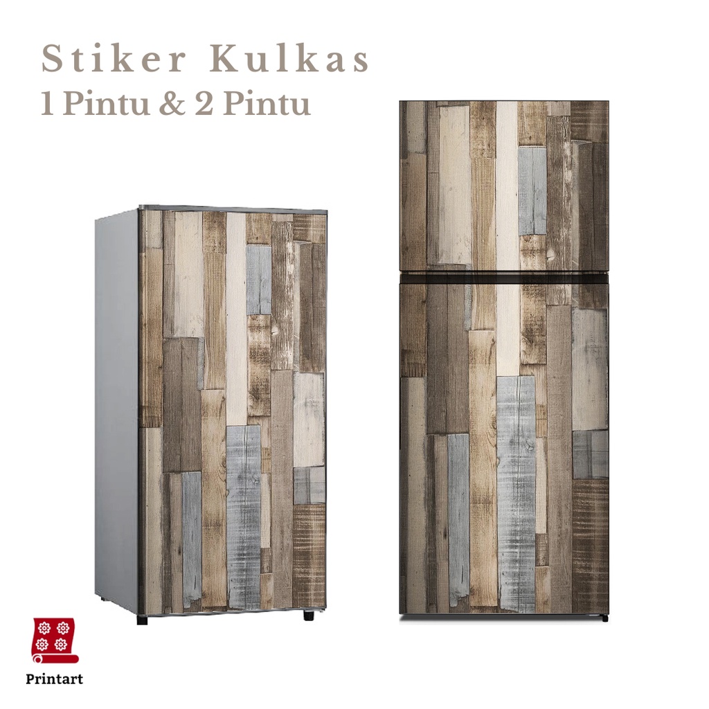 Stiker kulkas 1 pintu dan Stiker Kulkas 2 pintu motif Kayu kode WD-16 - FX