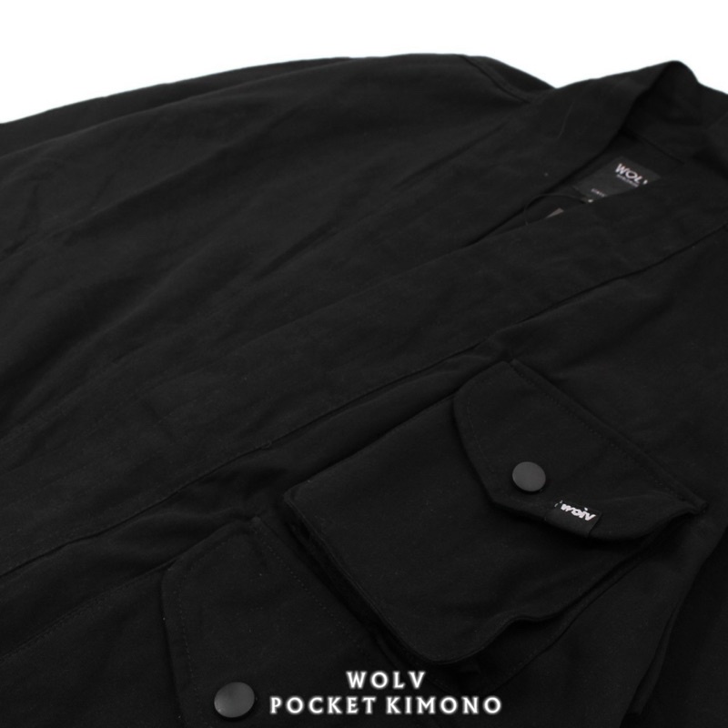 ORIGINAL WOLV Jaket Kimono Pocket Wolv Jaket Unisex Jaket Distro Hitam