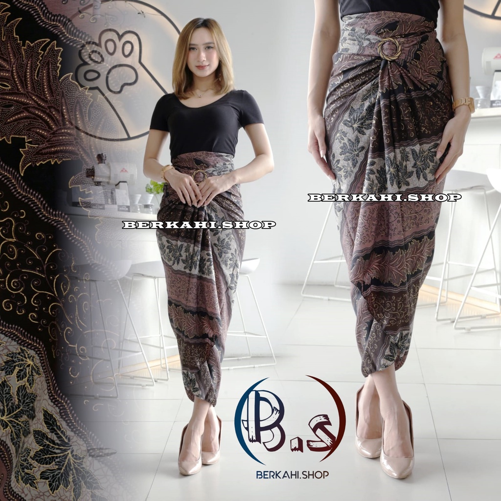 Rok Lilit Batik/Bawahan Kebaya/Modern Rok Serut Batik/rok lilit batik kain lilit murah/lilit batik modern motif cm coklat