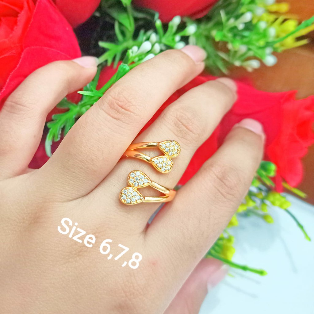 Cincin Dewasa Permata Zircon Gold Perhiasan Wanita Korea (COD)