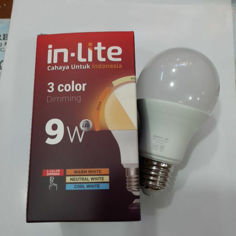  Lampu  Led  bulb 9 watt 3 warna Inlite  INSM022 Shopee 