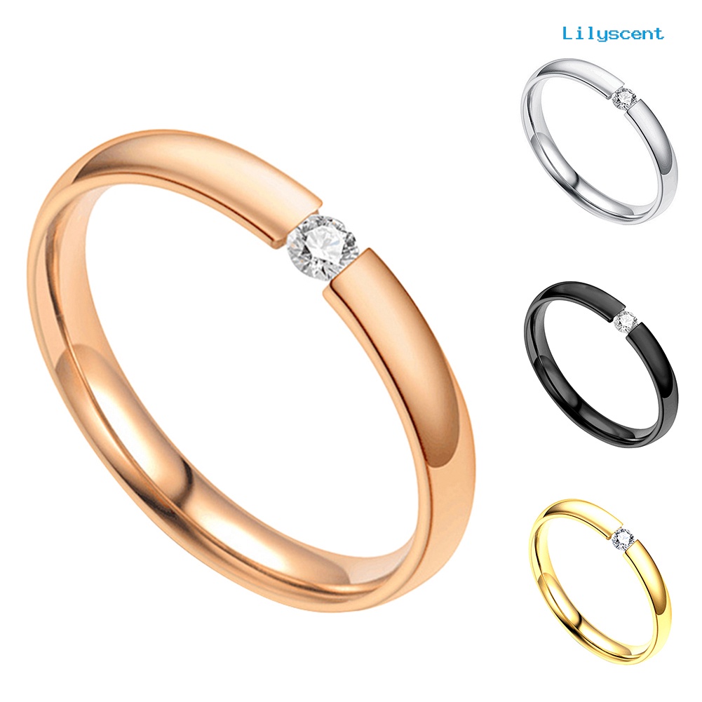 Cincin Bahan Stainless Steel Aksen Cubic Zirconia Untuk Pasangan