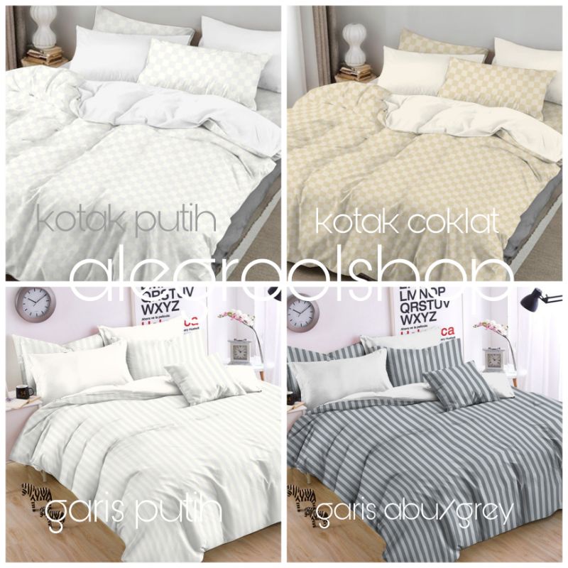 (SUPER JUMBO!!)FULL SET SPREI BEDCOVER HOTEL DOBY GARIS PUTIH