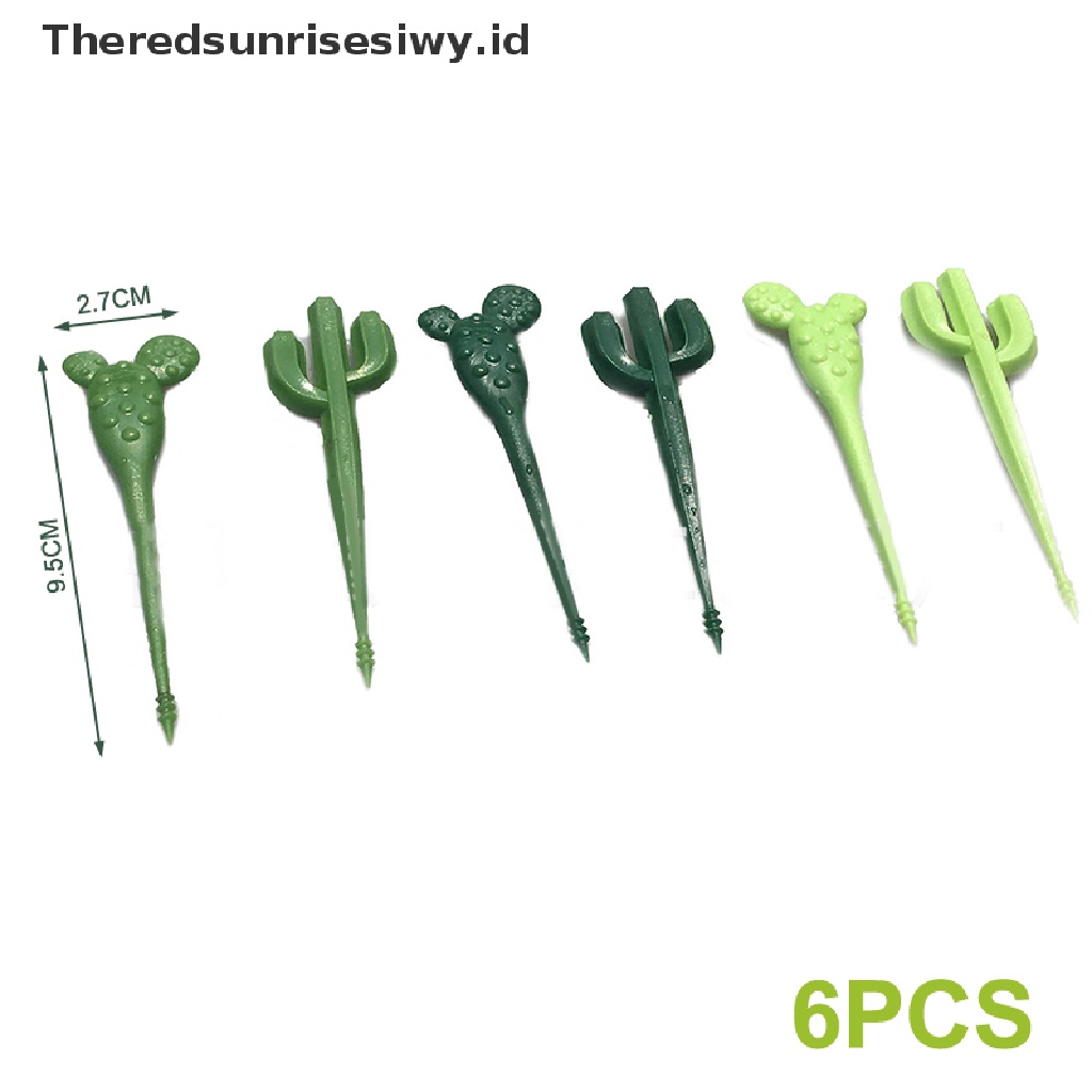 # Alat Pemotong Buah # 6pcs / Pak Tusuk Gigi Bentuk Kaktus Hijau Bahan Plastik