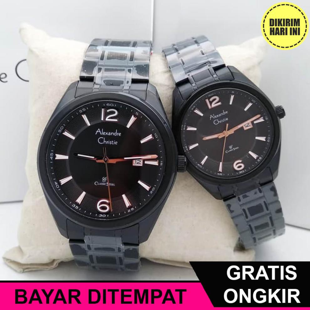 (BAYAR DITEMPAT) OE4249 JAM TANGAN PASANGAN ALEXANDRE CHRISTIE ORIGINAL AC 8583 MD LD FULL BLACK