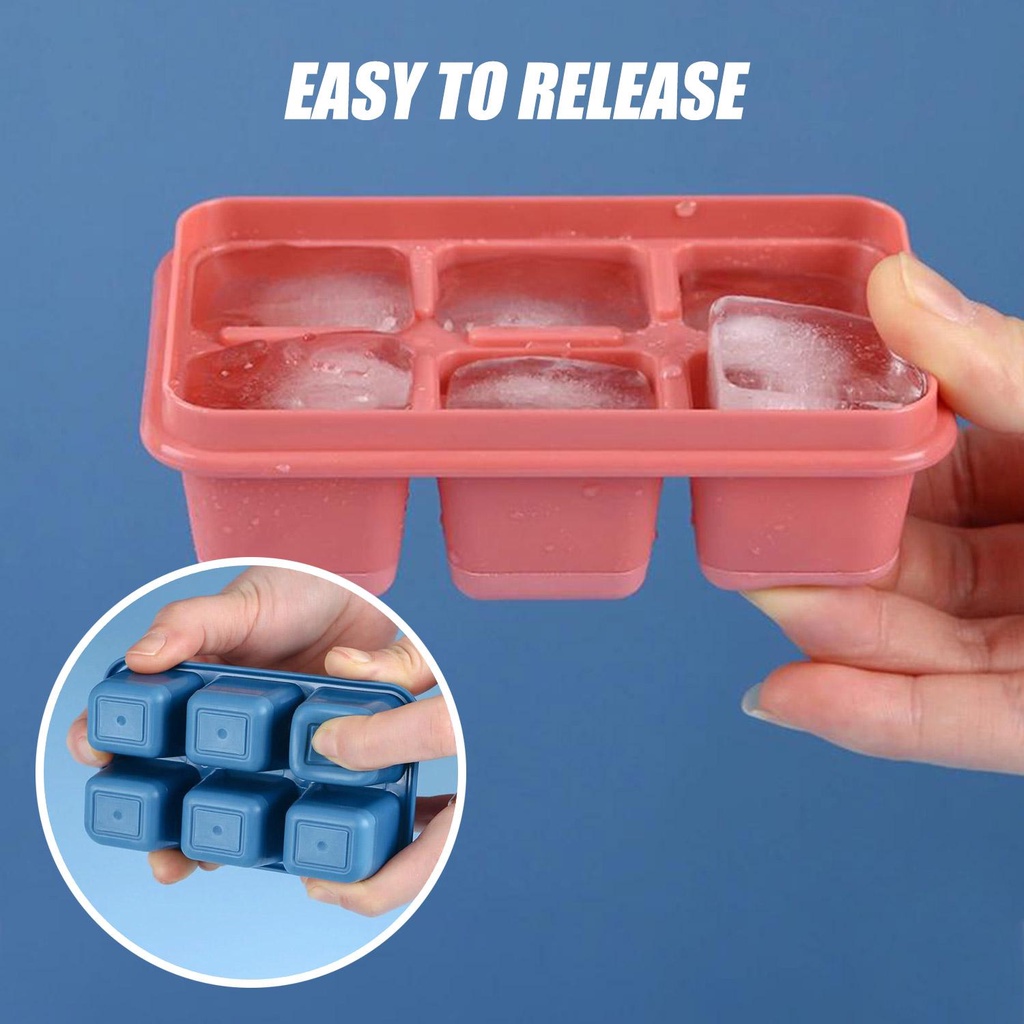 Solighter 3pack Ice Cube Tray 6 Cavity Whiskey Cocktail Reusable Cetakan Es Batu