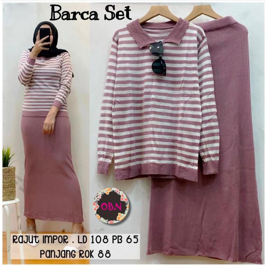barca pakaian baju atasan rok blouse busana kaos 1set setelan one set stelan lengan panjang motif mu