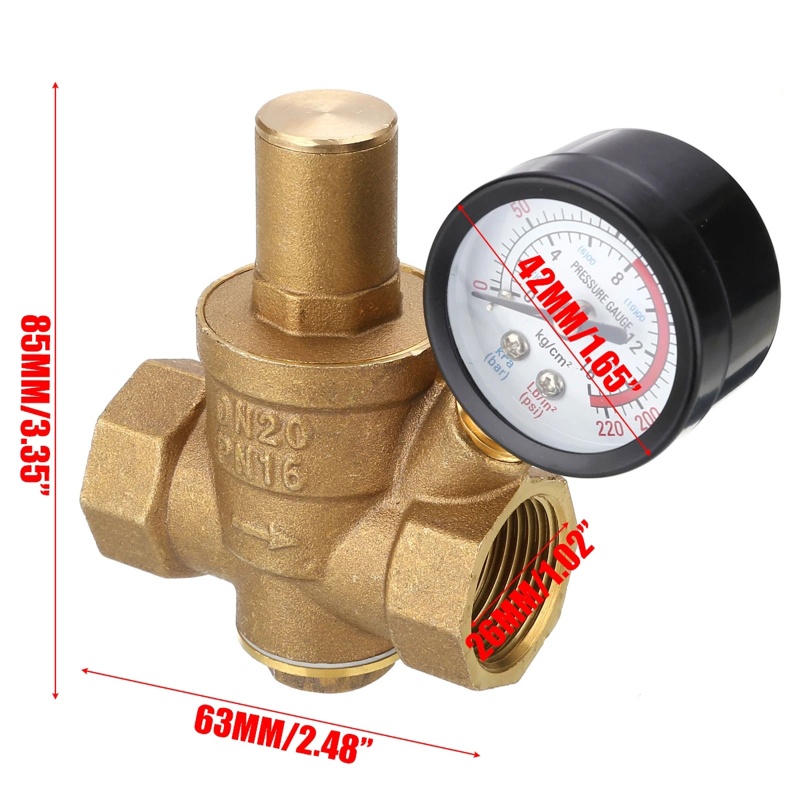 Gro DN20 Brass Pressure Reducer for Valve Reducer Menjaga Katup Dengan Pengukur