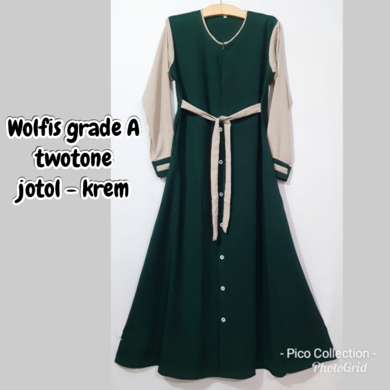 [NEW RELEASE] Gamis syari wolfis polos grade A twotone variasi kancing