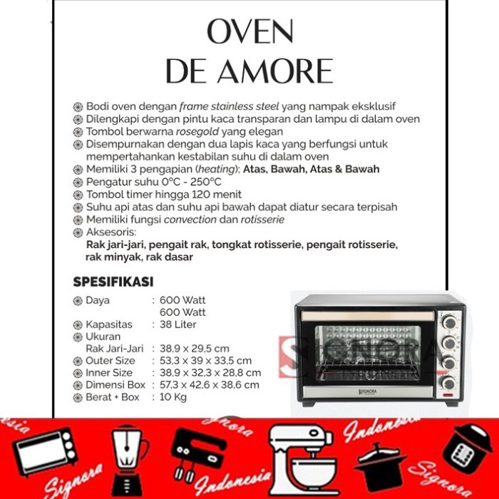 SIGNORA DE AMORE Oven Listrik 38 liter + Free Gift