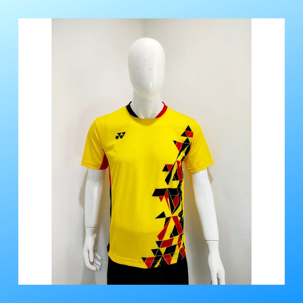 Kaos bulutangkis pria baju badminton atasan olahraga jersy wanita dewasa t-shirt outfit seragam kostum jersey casual suit pakaian jarsey oblong apparel sports jersi sudirman thomas uber cup bulu tangkis Y173 kuning polos