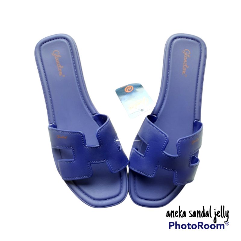 Sandal Herm flat teplek wanita jelly Karet !!! Glanzton L1838-Biru