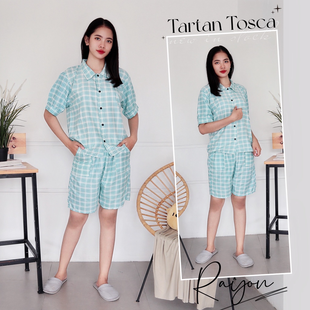 IZANY Piyama Dewasa Hotpant Lengan Balon / HP / Set Celana Pendek Dewasa banyak varian RAYON-TARTAN TOSCA RA