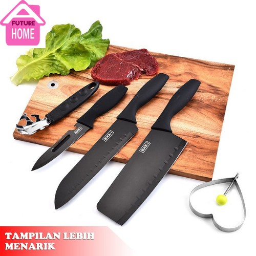 Set Pisau Dapur 5 Pcs Hitam Buck-I Pisau Set 5 In 1 pisau set tajam