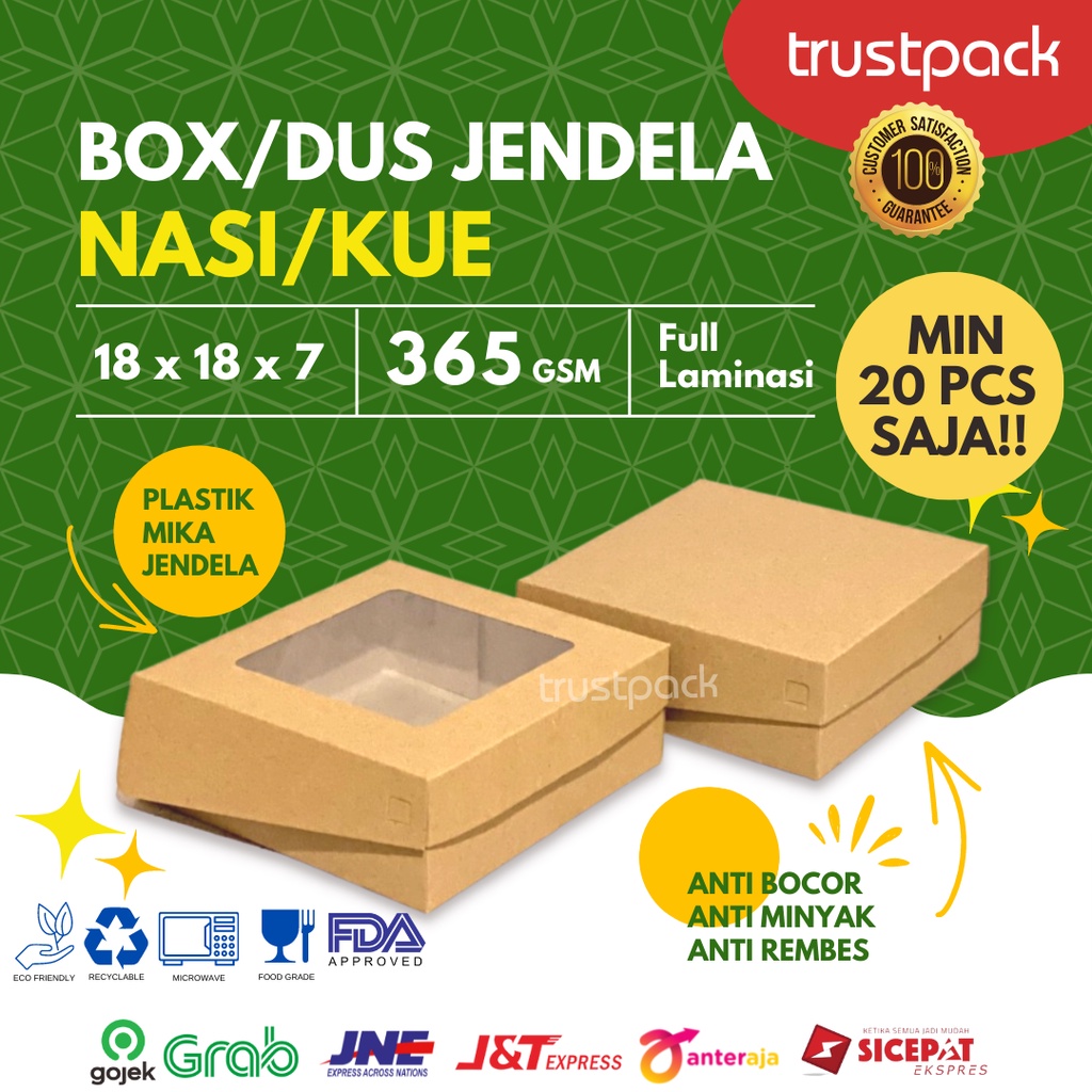 Dus Kraft Coklat 18x18 Laminasi/ dus nasi/ dus roti/ due kue - Jendela