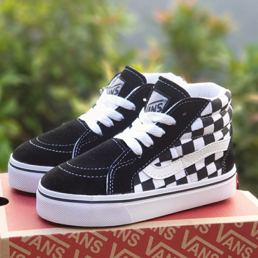 SEPATU VANS SK8 Kotak Baby Motif Catur Junior Kids BLACK WHITE HITAM PUTIH LAKIPEREMPUAN Kado Anak