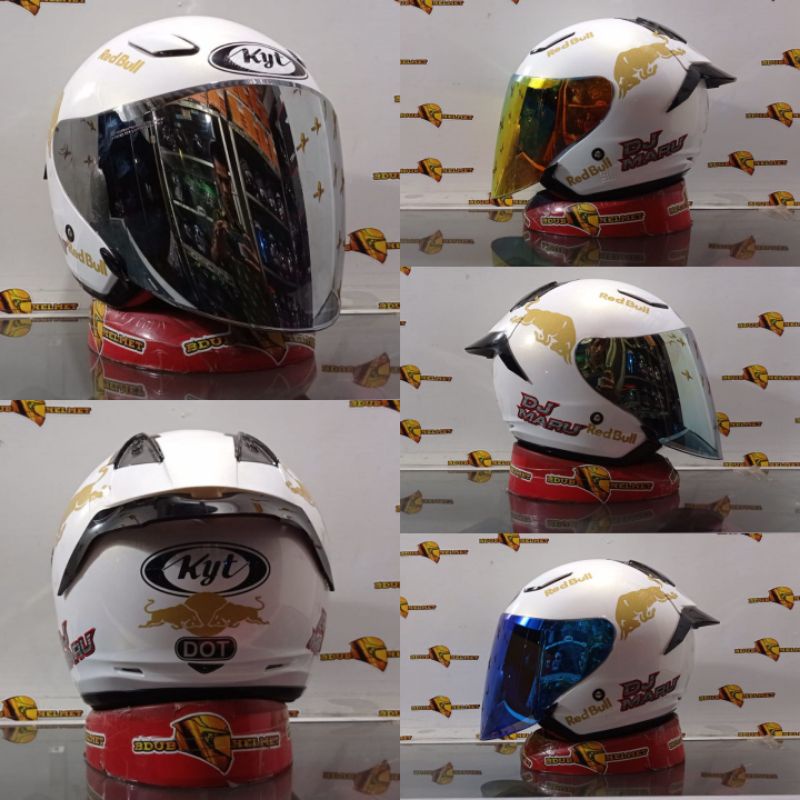 Helm Kyt dj maru solid withe/putih paket ganteng redbull