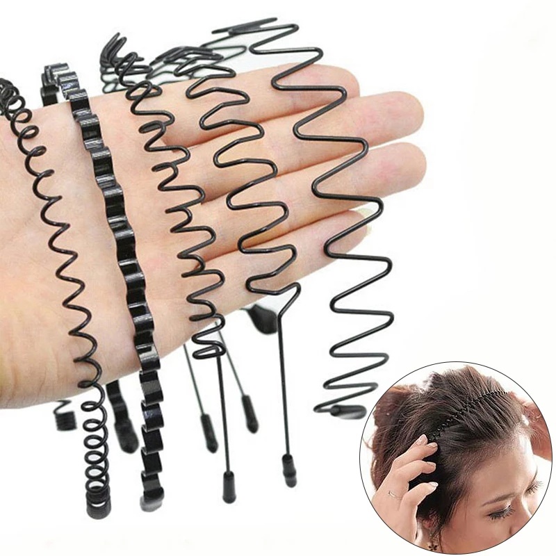 Unisex Black Wavy Hair Head Hoop / Fashion Non slip Metal Spiral Wave Headband Hairpins Hair Hoop Hair Accessories