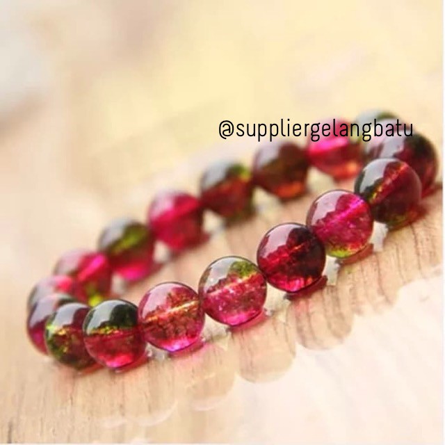 Gelang Batu Natural Water Melon Quartz 10mm - Original Stone kuarsa aksesoris fashionita pria wanita