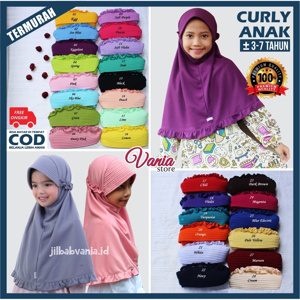 Jilbab anak vania curly lamia mawadah ( All size untuk ...