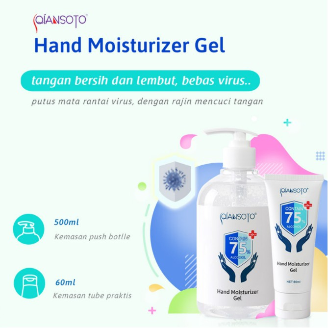 QIANSOTO Hand Moisturizer Gel 60ml/ Antiseptik Hand sanitizer 60 ml / Alkohol 74% BPOM Resmi