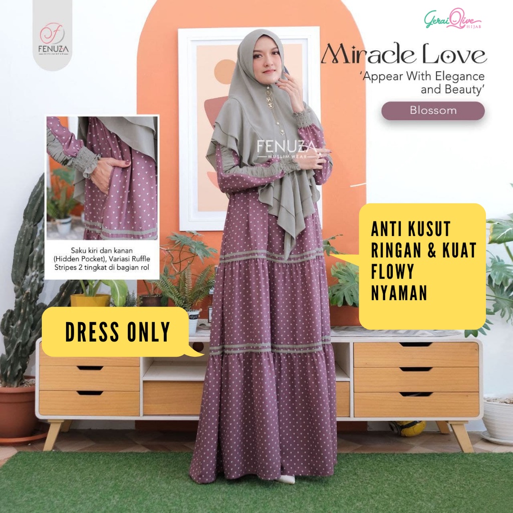 Gamis Fenuza Miracle Love Dress Elegan Anti Kusut
