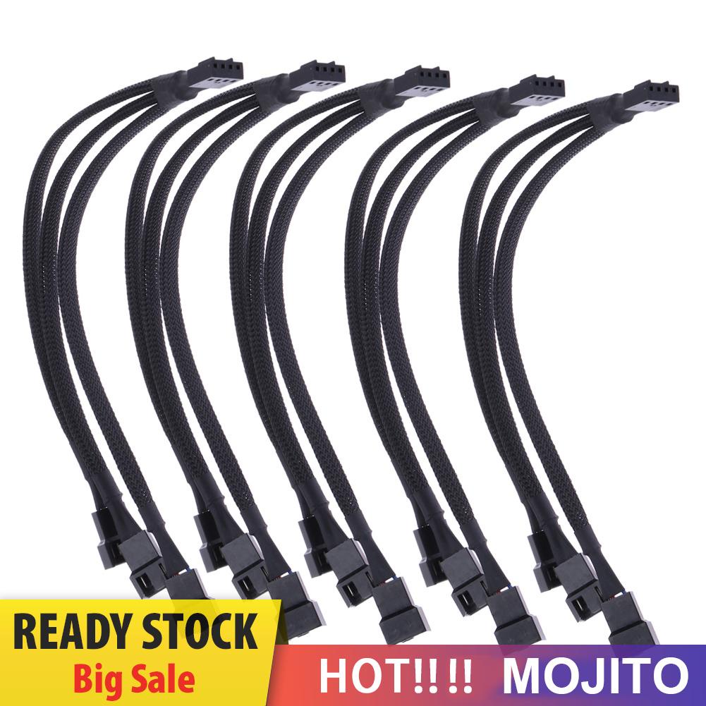 MOJITO 4 pin PWM Fan Cable 1 to 3 ways  Splitter Black Sleeved Extension Cable