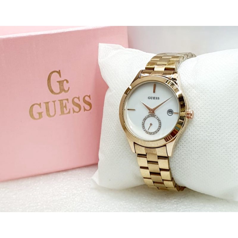 Guess 8419 wanita detik bawah paket bonus box rantai stainless steel