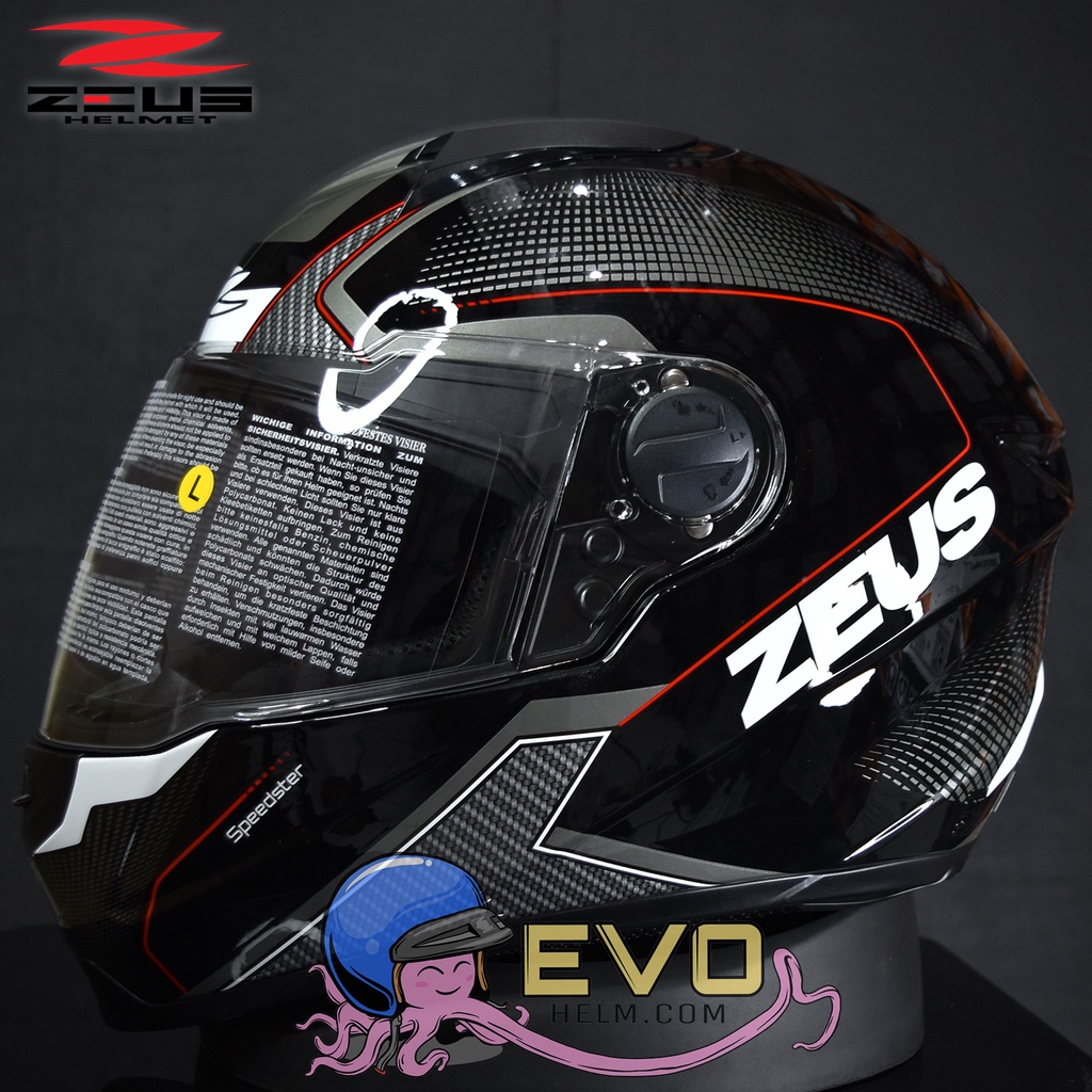 HELM ZEUS FULL FACE BLACK AL6 WHITE RED - FREE SMOKE VISOR ZEUS ORIGINAL ( ONGKIR 2KG )