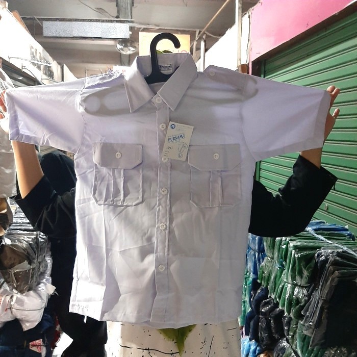 Seragam sekolah seragam kerja pria/laki-laki saku 2 atas warna putih/pdh/pdl/satpam hansip/pns lenga
