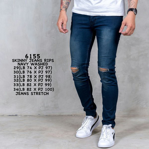 RIPPED JEANS PRIA TAMPAN SOBEK LUTUT SKINNY SOFTJEANS STRECTH MURAH