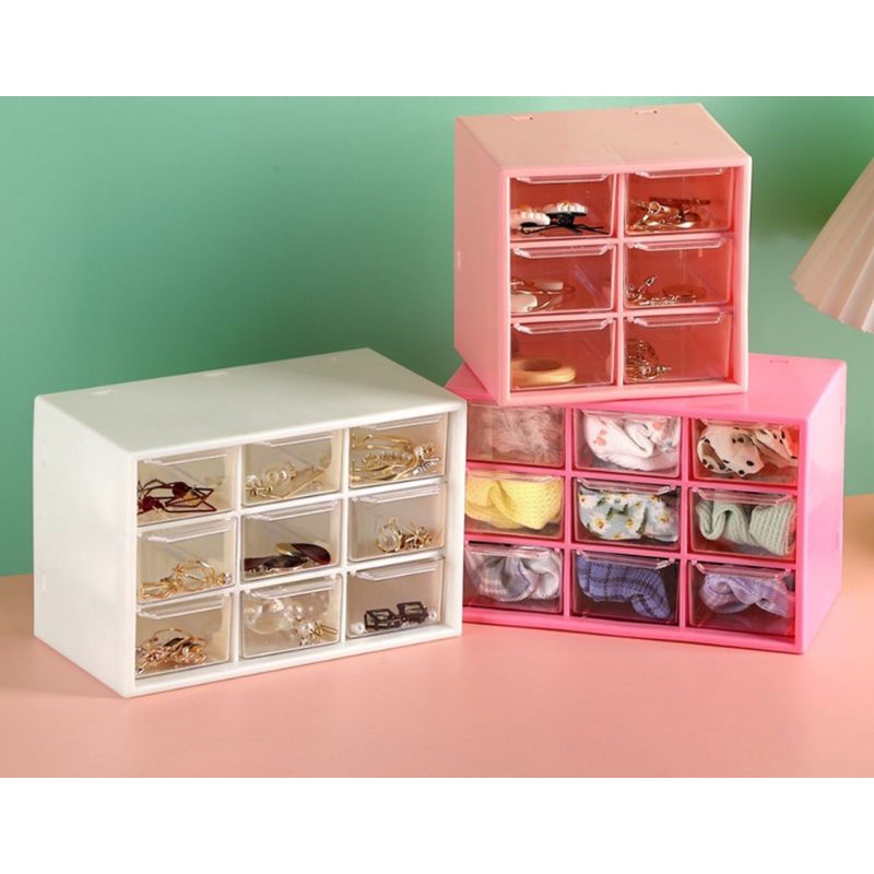 Laci Mini Kotak Serbaguna/Kotak Laci Mini/Kotak Perhiasan/Laci Aksesoris 6 slot & 9 slot