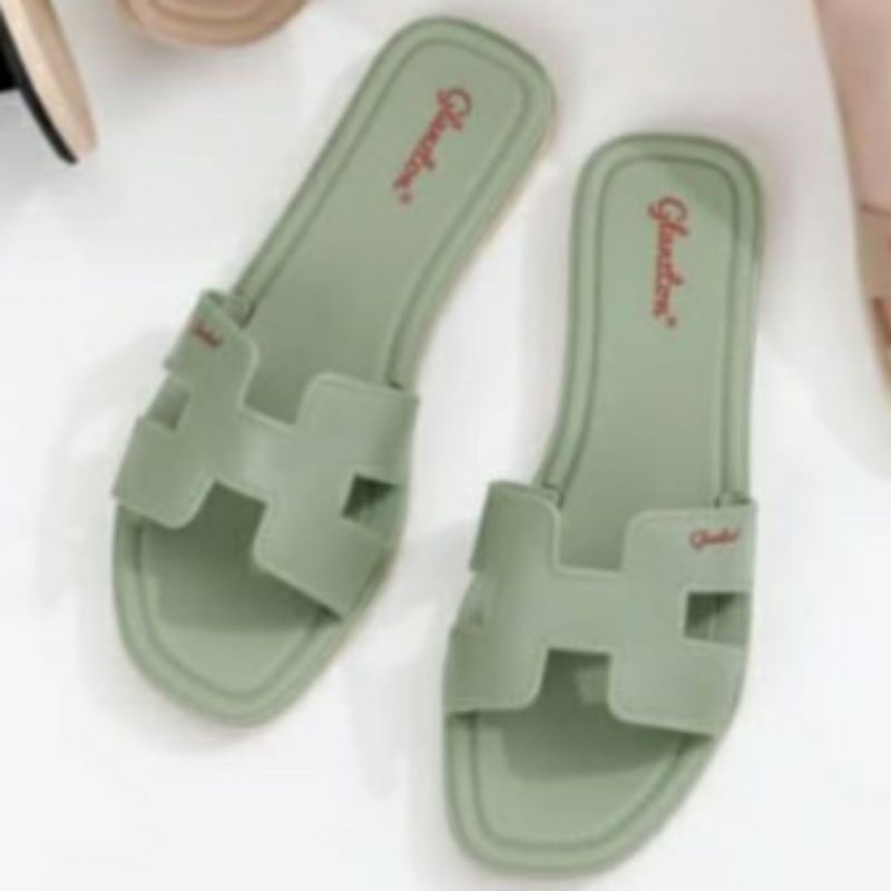 Sandal Glanzton 1838 Wanita Karet Jelly Import Sendal L1838 Glanston Glaston Flat Cewek Perempuan Selop Slop Murah Kekinian Kokop Slip1838-QPS L1838JPS L1838VPS L1838YPS Sun-FIRLY Impor Alice Import Cantik Casual Kasual Polos Model H Original 37-41-Hijau