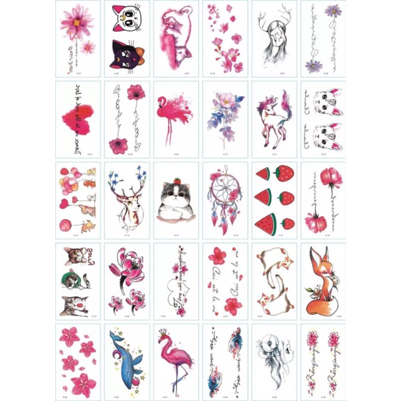 TATO TEMPORER STIKER gambar pink hewan lucu dan bunga TEMPORARY TATTOO STICKER TAHAN Air