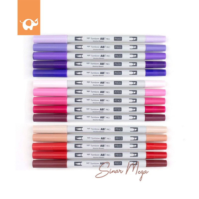 

Tombow ABT Dual Brush Pen PRO Purple, Pink & Red Series Alcohol-Based Spidol dengan Dua Mata Kuas