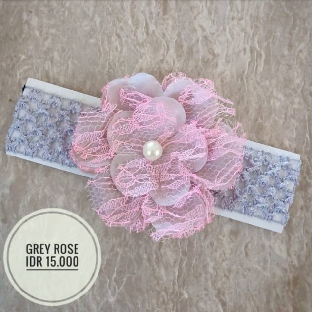 Bandana anak dan bayi model bunga rose abu dan pink