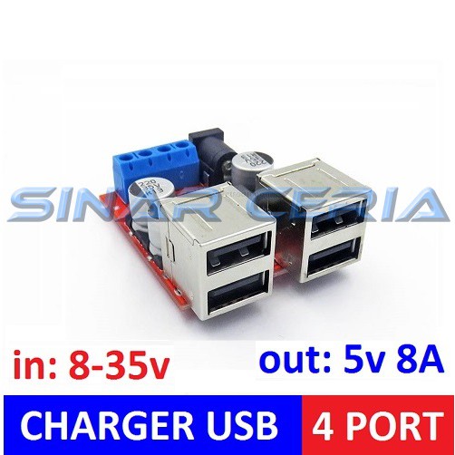 QSKJ Charger USB 4 PORT 5v 8A Step Down 8-35v Modul Penurun Tegangan Aki Motor Mobil Panel Surya Case Cas Handphone HP