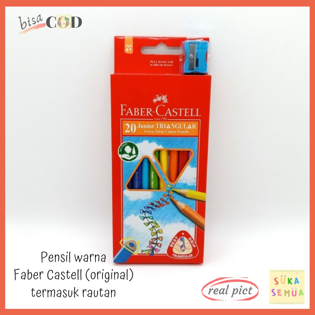 

Pensil Warna Faber Castell Junior Triangular (ORIGINAL) isi 10 & 20 + Rautan // Segitiga untuk Anak