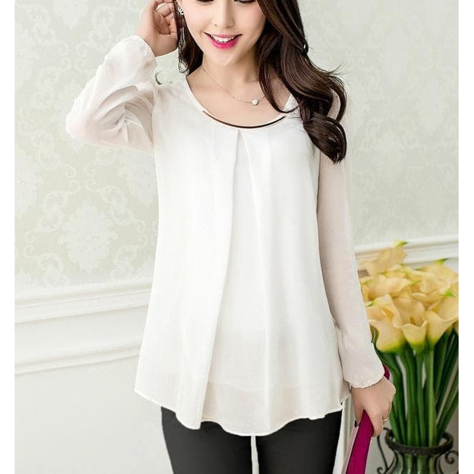 Blus Model Korea Variasi Kalung - Putih, M