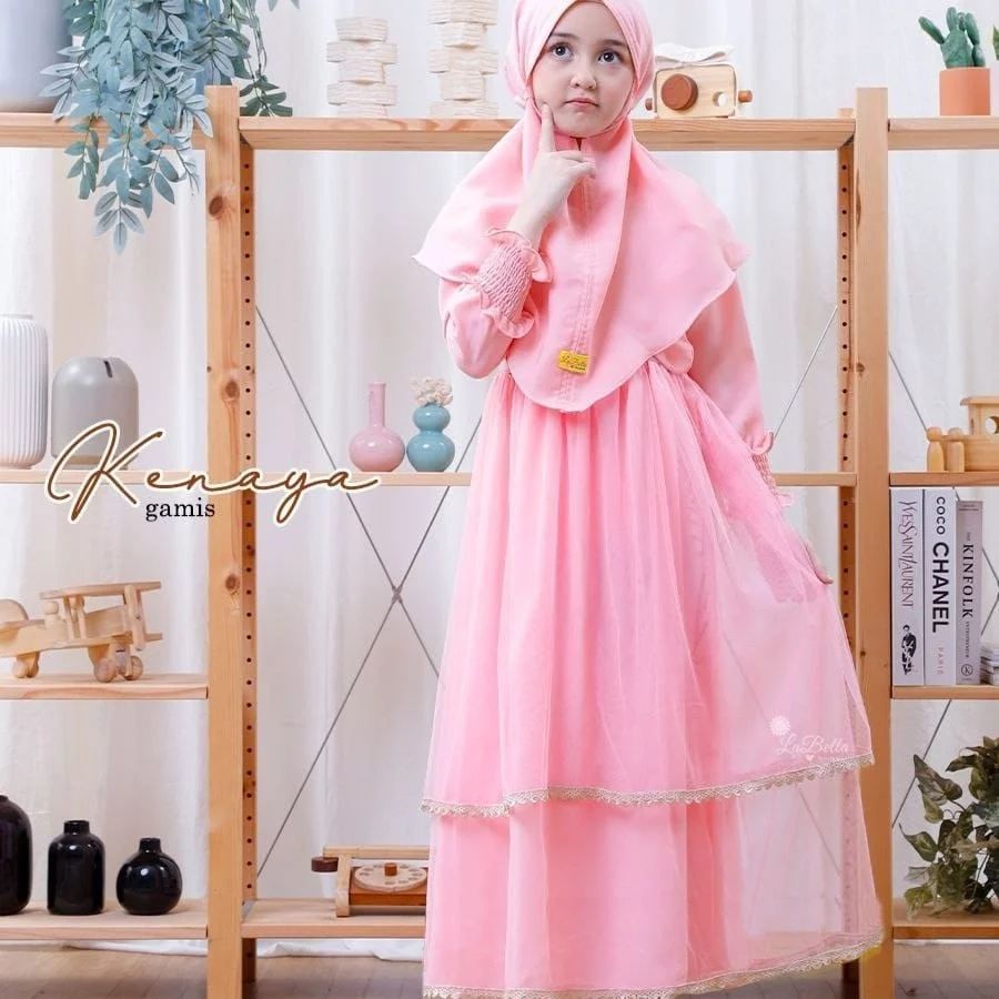 KENAYA KIDS SYARI IK SHAKILA MIX TILE APLIKASI RENDA 8_10 Tahun LD 88 CM PB 103 CM DAPAT GAMIS ANAK + KHIMAR/HIJAB MODEL KEKINIAN, TRENDY , MODIS DAN SIMPLE ABJU KIDS TERBARU 2022