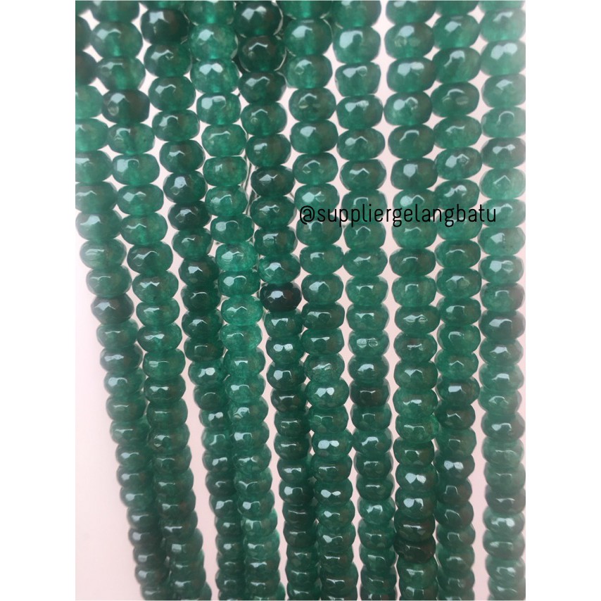 batu beads rondelle Faceted Hexagon Stone Beads 4 x 8mm giok hijau tua fashionita aksesoris craft