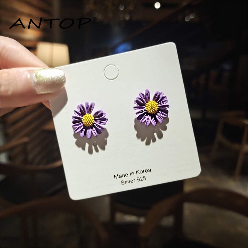 2Pcs Anting Bunga Daisy Ungu Yang Indah Hadiah Aksesoris Fashion Anak Perempuan ANTOP