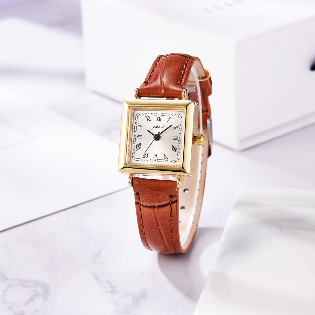 BAJ Jam Tangan Quartz Strap Rubber PU Analog Casual Gaya Retro Wanita Persegi Watch Korean Fashion Balok RM049